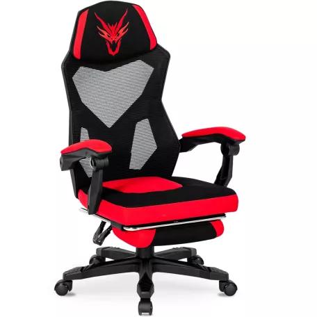 BING Forgós Gamer Szék Lábtartóval Fekete/Piros