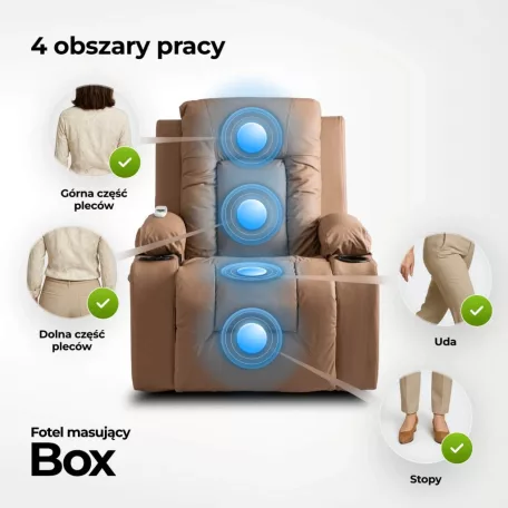 Masszázsfotel BOX kinyitható pufával Karamell öko-bőr