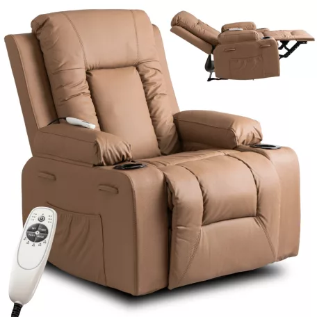 Masszázsfotel BOX kinyitható pufával Karamell öko-bőr