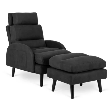 HENRY Lounge Fotel Lábtartóval, Fekete