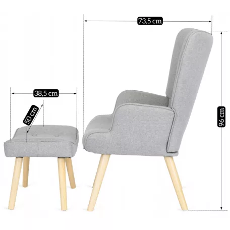 LOZANO 2 Lounge Fotel Lábtartóval Szürke