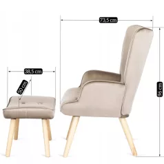 LOZANO Lounge Fotel Lábtartóval, Bézs Bársony