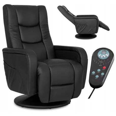 SPIKE Forgós masszázsfotel, fekete, ökológikus bőr