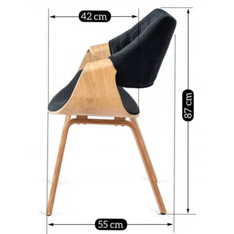 LUISE szék, fekete bársony, hajlított rétegelt lemez