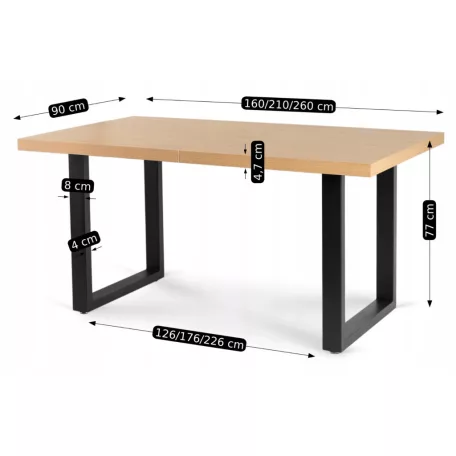 EDWIN Kihúzható asztal 160-260 cm Aranytölgy/Fekete
