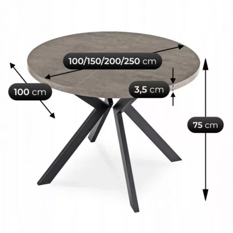 LUKAS Kihúzható asztal 100-250 cm Beton/Fekete