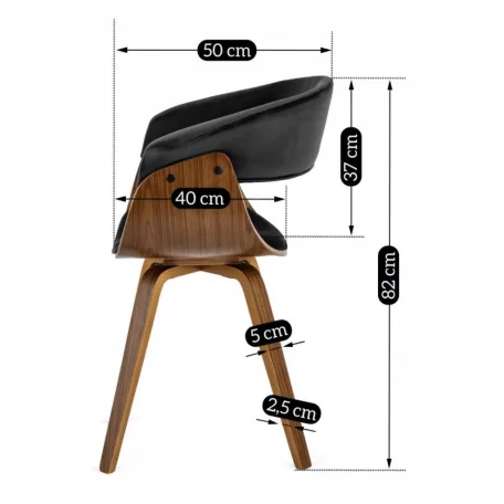 OHIO 2 szék, bársony fekete, hajlított rétegelt lemez