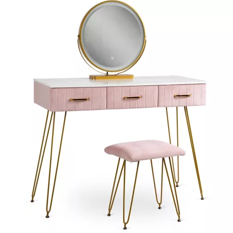 SANDY Fésülködőasztal Rózsaszín/Arany