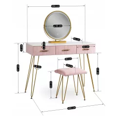 SANDY Fésülködőasztal Rózsaszín/Arany