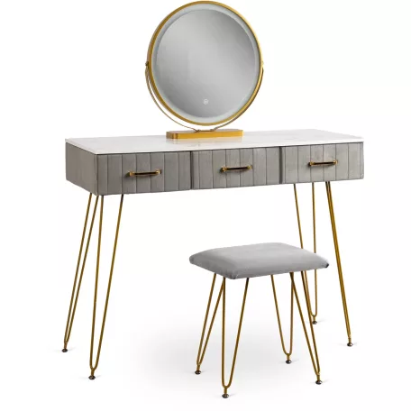 SANDY Fésülködőasztal Szürke/Arany