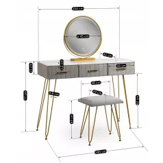 SANDY Fésülködőasztal Szürke/Arany