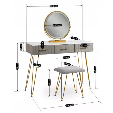 SANDY Fésülködőasztal Szürke/Arany