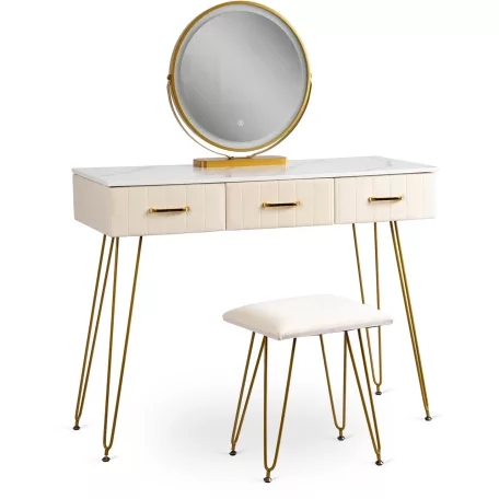 SANDY Fésülködőasztal Krém/Arany