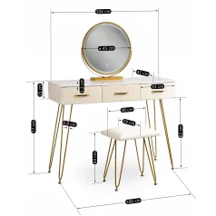 SANDY Fésülködőasztal Krém/Arany