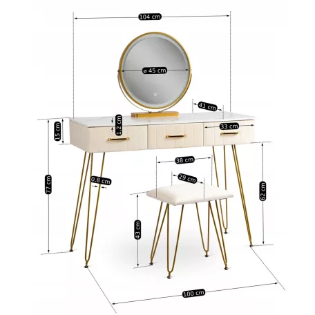 SANDY Fésülködőasztal Krém/Arany