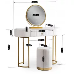 SARAH Fésülködőasztal Fehér/Arany