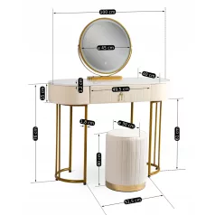 ASHLEY bézs/arany fésülködőasztal