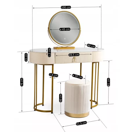 ASHLEY bézs/arany fésülködőasztal
