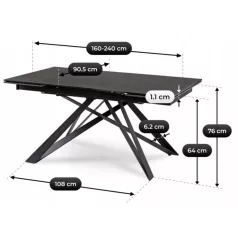  MAXIME kerámia kihúzható asztal 160-240 cm fekete márvány