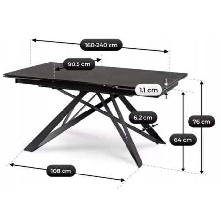 MAXIME kerámia kihúzható asztal 160-240 cm fekete márvány