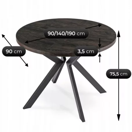 LUKAS Kihúzható Asztal 100-250 cm Fekete