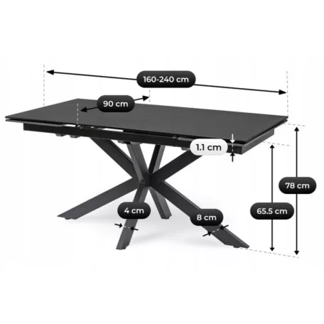 BRUNO Kerámia Kihúzható Asztal 160-240 cm Fekete