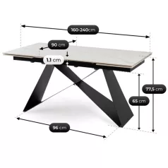   VICTOR Kerámia Kihúzható Asztal 160-240 cm Fehér Márvány/Fekete