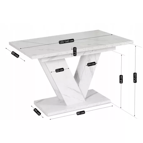 CLARK Kihúzható asztal 120-160 cm Fehér Márvány