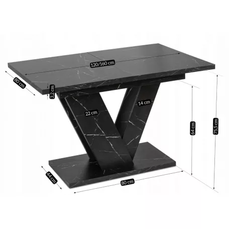 CLARK Kihúzható asztal 120-160 cm Fekete Márvány
