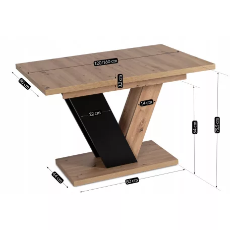 CLARK Kihúzható asztal 120-160 cm Artisan Tölgyfa/Fekete