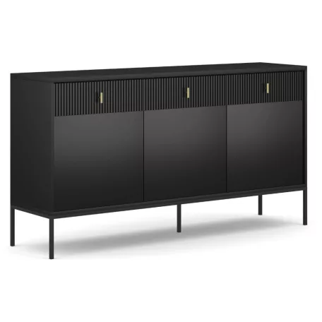 MARCOS Fiókos Komód 154 cm Bordázott Fekete