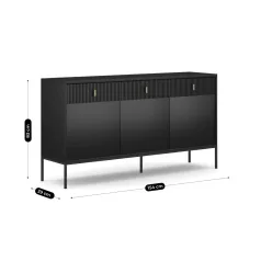 MARCOS Fiókos Komód 154 cm Bordázott Fekete