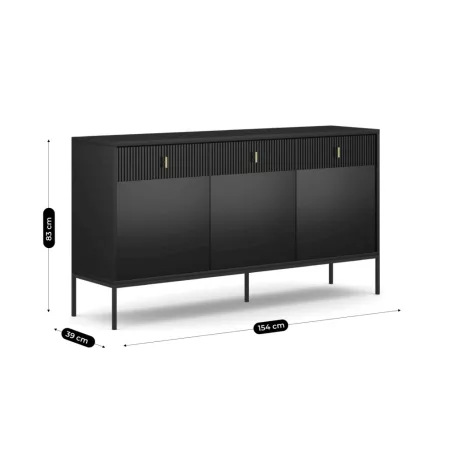 MARCOS Fiókos Komód 154 cm Bordázott Fekete