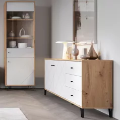 BACARDI Fiókos Komód 183 cm Artisan Tölgyfa/Fehér