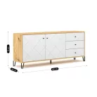 BACARDI Fiókos Komód 183 cm Artisan Tölgyfa/Fehér