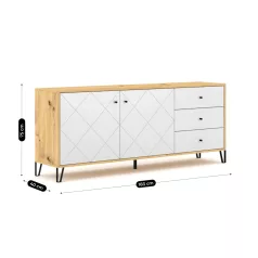 BACARDI Fiókos Komód 183 cm Artisan Tölgyfa/Fehér