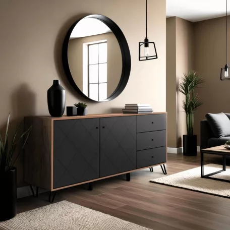 BACARDI Fiókos Komód 183 cm Kézműves Tölgyfa Dohányszín/Grafit