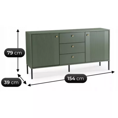 SOFT Fiókos Komód 154 cm Kétajtós Fiókokkal, Bordázott Zöld