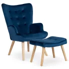 LOZANO Lounge Fotel Lábtartóval, Sötétkék Bársony