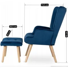 LOZANO Lounge Fotel Lábtartóval, Sötétkék Bársony