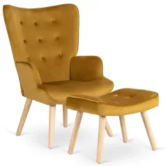 LOZANO Lounge Fotel Lábtartóval, Mustár Bársony