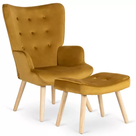 LOZANO Lounge Fotel Lábtartóval, Mustár Bársony