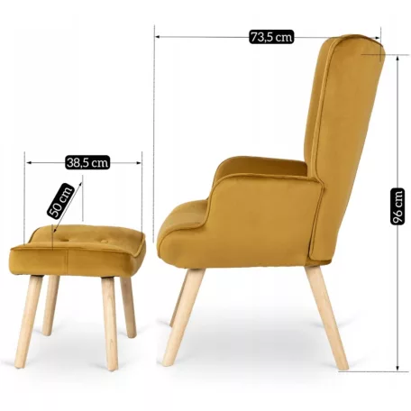 LOZANO Lounge Fotel Lábtartóval, Mustár Bársony