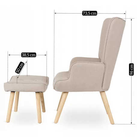 LOZANO 2 Lounge Fotel Lábtartóval Bézs Színben