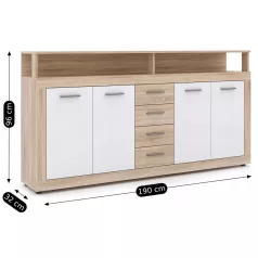 BLAGO Fiókos Komód 190 cm Sonoma Tölgy/Fehér