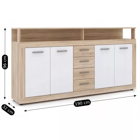 BLAGO Fiókos Komód 190 cm Sonoma Tölgy/Fehér