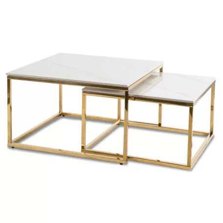 TENOR Kerámia Asztal Garnitúra Fehér Márvány/Arany