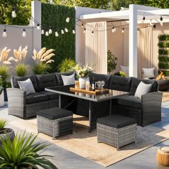 DALLAS Kerti Bútor Garnitúra Szürke/Fekete