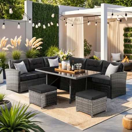 DALLAS Kerti Bútor Garnitúra Szürke/Fekete