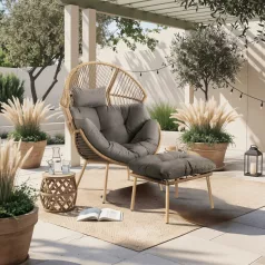 PORTLAND Szürke Kerti Lounge Fotel Lábtartóval